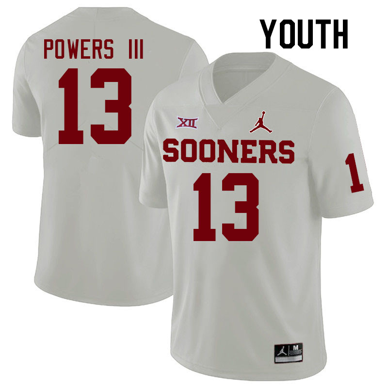 Youth #13 Reggie Powers III Oklahoma Sooners College Football Jerseys Stitched-White